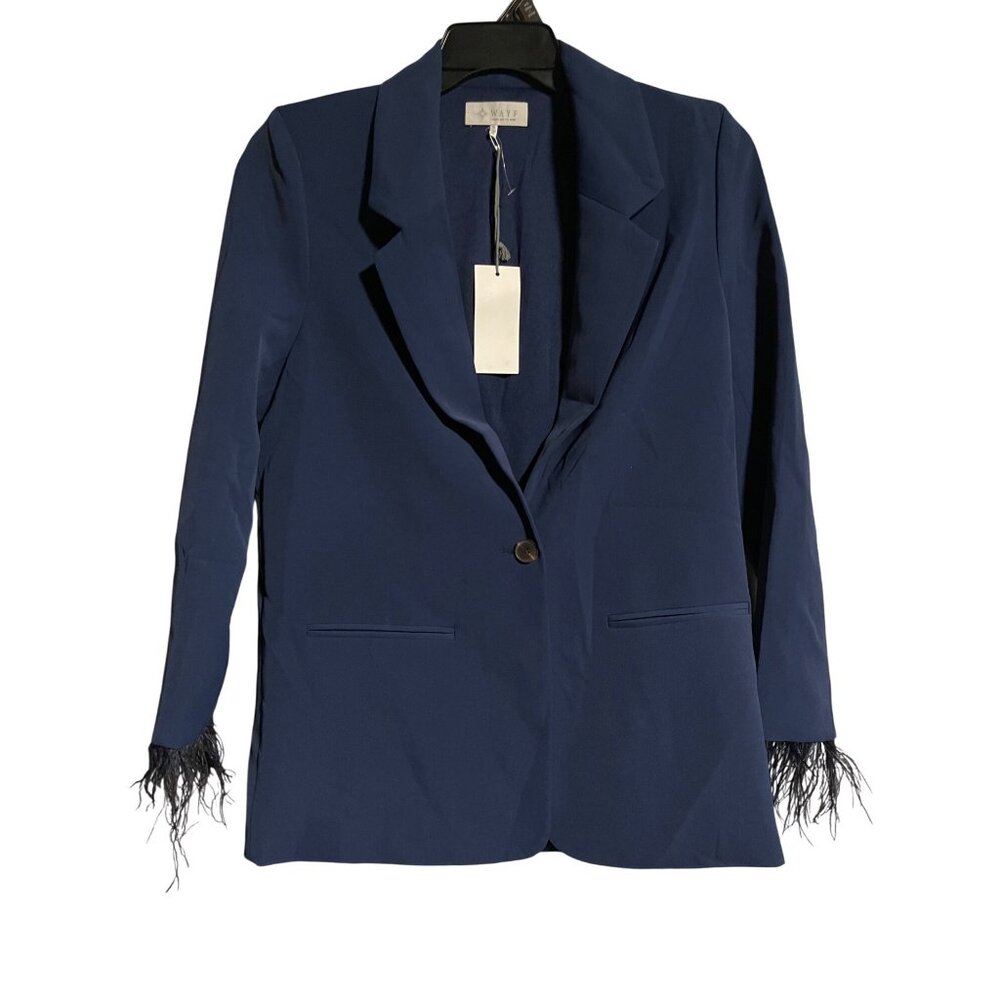 WAYF Navy Blue Feather Cuff Blazer Jacket Womens Size Small